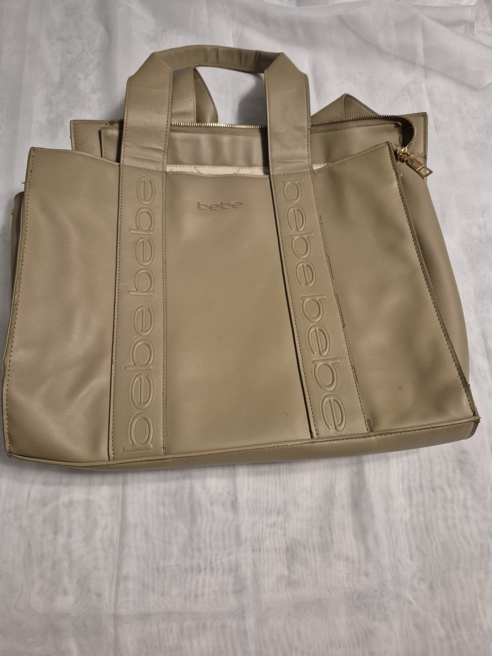 Bebe Large Embossed Logo Tote in Beige